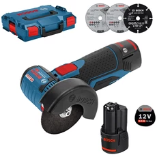 Bosch GWS 12V-76 akkus sarokcsiszoló kofferben, 12V, 76mm (2db 3Ah akkuval és töltővel)