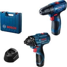 Bosch akkus fúrócsavarozó, ütvecsavarozó szett kofferben, 12V (2x2Ah akkuval és töltővel)