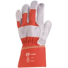 EP marhahasíték bőrkesztyű, vászon kézháttal piros-szürke, 8