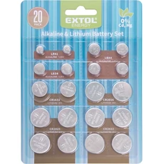 Extol Energy gombelem készlet, lítium 3V és alkáli 1.5V, 20db