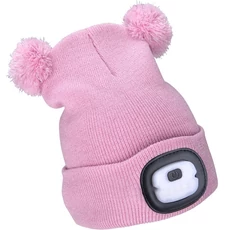 Extol Light kötött gyereksapka akkus LED homloklámpával, USB, 4x25lm, rózsaszín