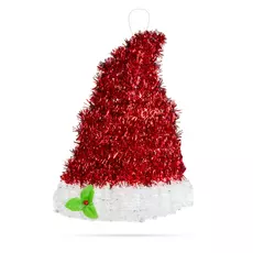Family Christmas mikulás sapka dísz, piros/fehér, glitteres
