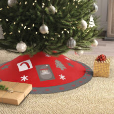 Family Christmas karácsonyfa alá terítő, poliészter, 97cm, szürke/piros