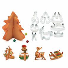 Family Christmas sütikiszúró forma, 3D fenyőfa, hóember, rénszarvas, szánkó, 8db-os
