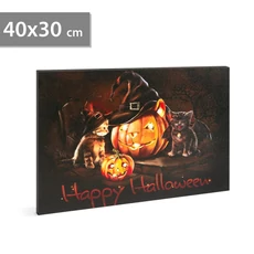 Family Halloween LED-es fali kép, 10 melegfehér LED, 2xAA, 40x30cm