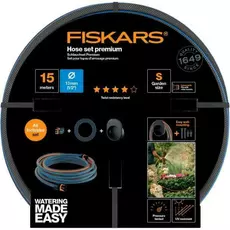 Fiskars Comfort locsoló tömlő szett tartóval, 2db csatlakozóval, 15m, 1/2&quot;