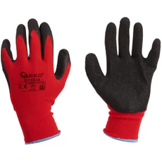 Geko munkavédelmi kesztyű, pamut, érdes latex tenyérbevonat, piros, 11