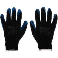 Geko téli munkavédelmi kesztyű, pamut, érdes latex bevonat, kék, 9