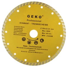 Geko gyémánt vágótárcsa, folyamatos, turbó, 180x8x22mm