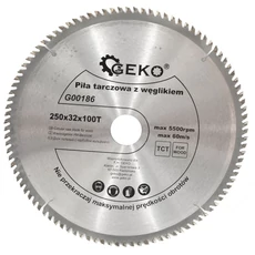 Geko vidiás körfűrészlap fához, 100 fog, 250x33mm + 25.4mm szűkítő