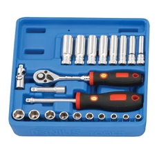 Genius Tools crowafej készlet, normál és hosszú, metrikus, 1/4", 22 db-os