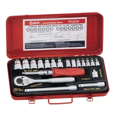 Genius Tools crowafej készlet, E-torx 1/4 és 3/8", 19 db-os