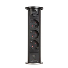 Motoros rejtett elosztó, 3x250V, USB-A, Type-C, fekete