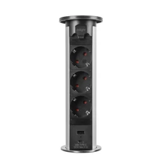 Motoros rejtett elosztó, 3x250V, 2xUSB, ezüst
