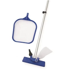 Medencetisztító szett - háló, rúd, tisztítófej, kék-szürke