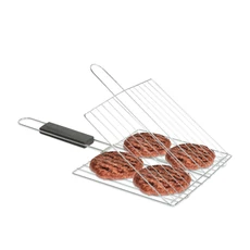 Grill hamburger sütő rács króm bevonattal fa nyéllel, 38x22cm