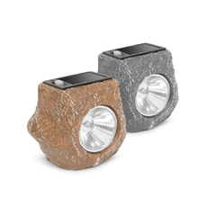 LED-es kültéri szolárlámpa, szürke-barna kő, hidegfehér, 80x56x70mm