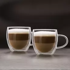 Duplafalú cappuccino üveg csésze, 250ml, 2 db/doboz