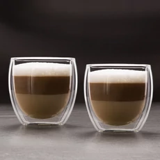 Duplafalú cappuccino üveg csésze, 250ml, 2 db/doboz