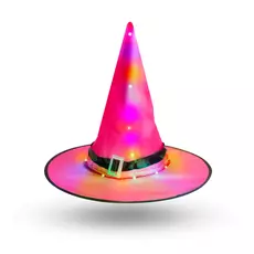 Halloween-i LED-es boszorkány kalap, színes, poliészter, 38cm