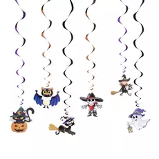 Family Halloween-i dekoráció szett, 6 féle motívum, csillogó spriál akasztóval