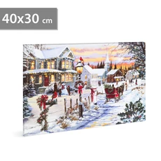 Karácsonyi LED-es hangulatkép fali akasztóval, 2xAA, 40x30cm