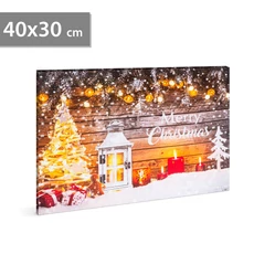 Karácsonyi LED-es hangulatkép fali akasztóval, 2xAA, 40x30cm