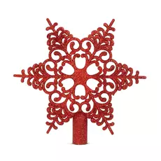 Karácsonyfa csúcsdísz - hópehely alakú, piros, 20x20cm