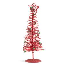 Karácsonyi, glitteres, fém karácsonyfa, piros, 28cm