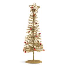 Karácsonyi, glitteres, fém karácsonyfa, arany, 28cm