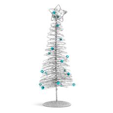 Karácsonyi, glitteres, fém karácsonyfa, ezüst, 28cm