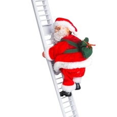 Family karácsonyi zenélő, létrán mászó Mikulás, 20x10cm