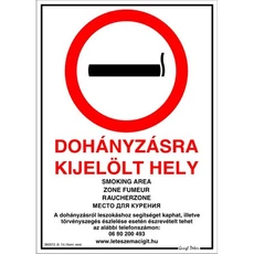 Öntapadós matrica A4, &quot;Dohányzásra kijelölt hely&quot;
