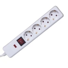Hálózati elosztó 4-es kapcsolóva, túlfeszültség védett, fehér, 1,5m