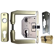 Lővérzár szett (Elzett zár + zárbetét + ajtókilincs 410 címmel zárólemezzel), F2