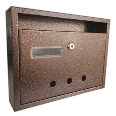 Beltéri, fekvő, fém, lenyíló, lépcsőházi postaláda névtartóval, barna, 31x23cm