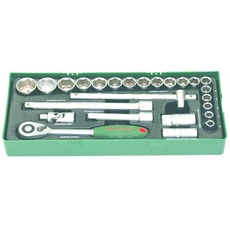 Jonnesway Tálcás dugókulcs készlet  25 db-os 1/2" 