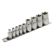 Extol dugófej készlet, E-TORX,  tartó sínen, 1/4"×5db, 1/2"×4db 