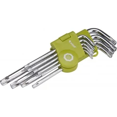 torx kulcs készlet., (Cr40. 9db, egyik vége lyukas; T10,15,20,25,27,30,40,45,50, bliszteren)