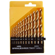 Fémfúró készlet HSS TITÁN bevonatú, 13db, 2-8mm, (műanyag dobozban) Fémfúró készlet HSS TITÁN bevonatú, 13db, 2-8mm, (műanyag dobozban)