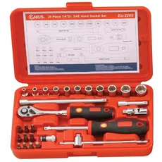 Genius Tools bit- és dugókulcs készlet, colos, 1/4&quot;, 28db
