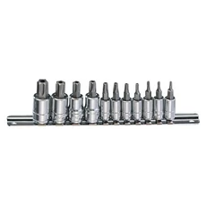 Genius Tools bit és dugókulcs készlet, furatos Torx, 45-50mm, 1/4"-3/8", 11db