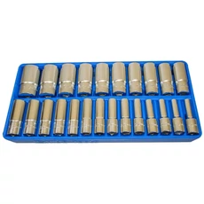 Genius Tools légkulcsfej készlet, hosszú, CrV, Hex, 8-36mm, 1/2", 24db