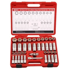 Genius Tools légkulcsfej készlet, hosszú és normál, Hex, 9-30mm, 1/2", 40db