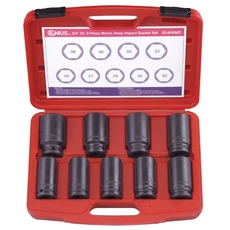 Genius Tools légkulcsfej készlet, hosszú, Hex, 26-38mm, 3/4", 9db