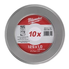 Milwaukee vágókorong, Inox, fém dobozban, 125x1mm, 10db