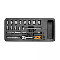 Neo Tools dugókulcs készlet, tálcás, 1/4&quot;, 4-14mm, 19 darabos