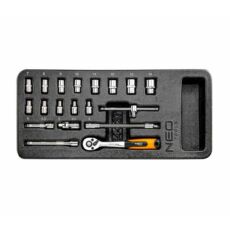 Neo Tools dugókulcs készlet, tálcás, 1/4&quot;, 4-14mm, 19 darabos