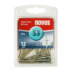 Novus acél popszegecs, S3x12mm, 6.5-8.5, 20db