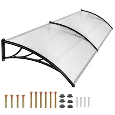 Műanyag előtető 240 x 90 cm, dupla, transzparens, fekete színű fali tartóelemekkel